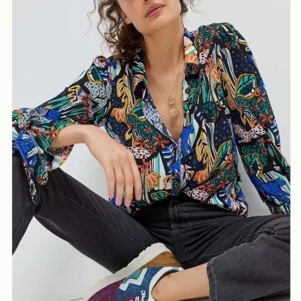 ANTHROPOLOGIE Masha Volnova Carmiel Buttondown Top Leopard Print - Size 4